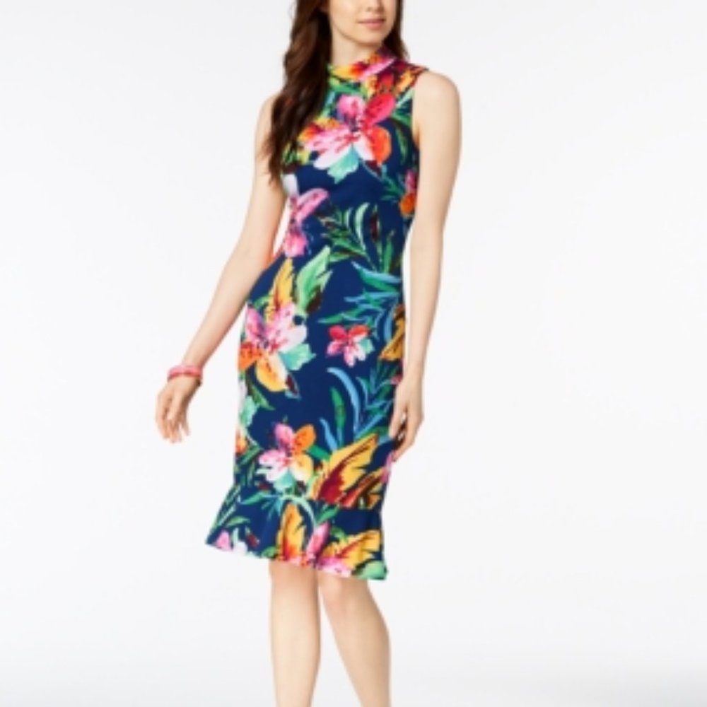 Jax Tropical Mock-Neck Ruffle Dress